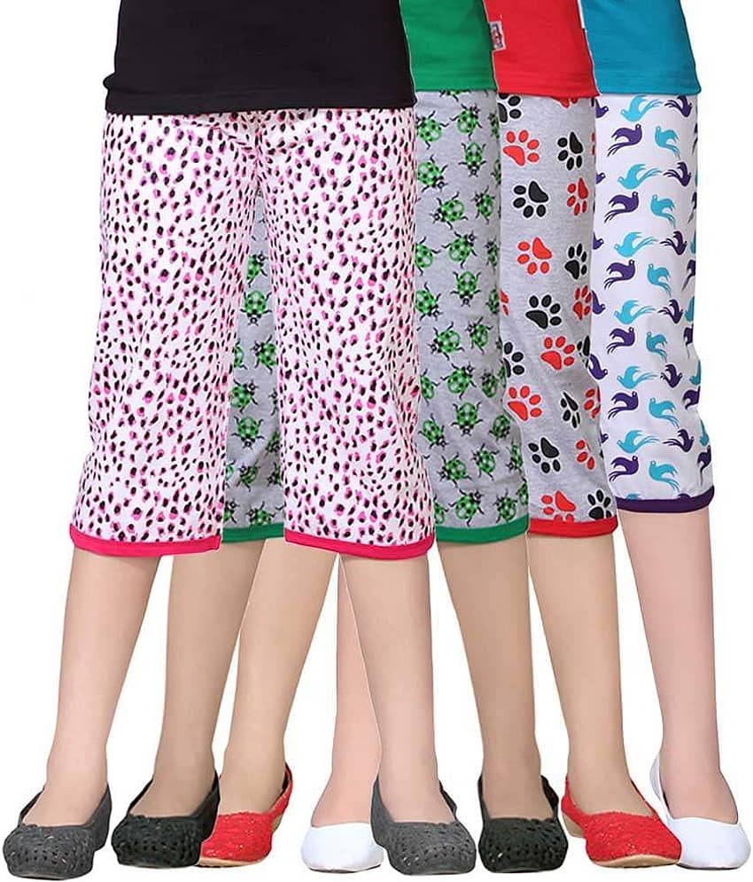 Sini Mini Pack of 4 Girls Cotton Capris ( Multicolor )