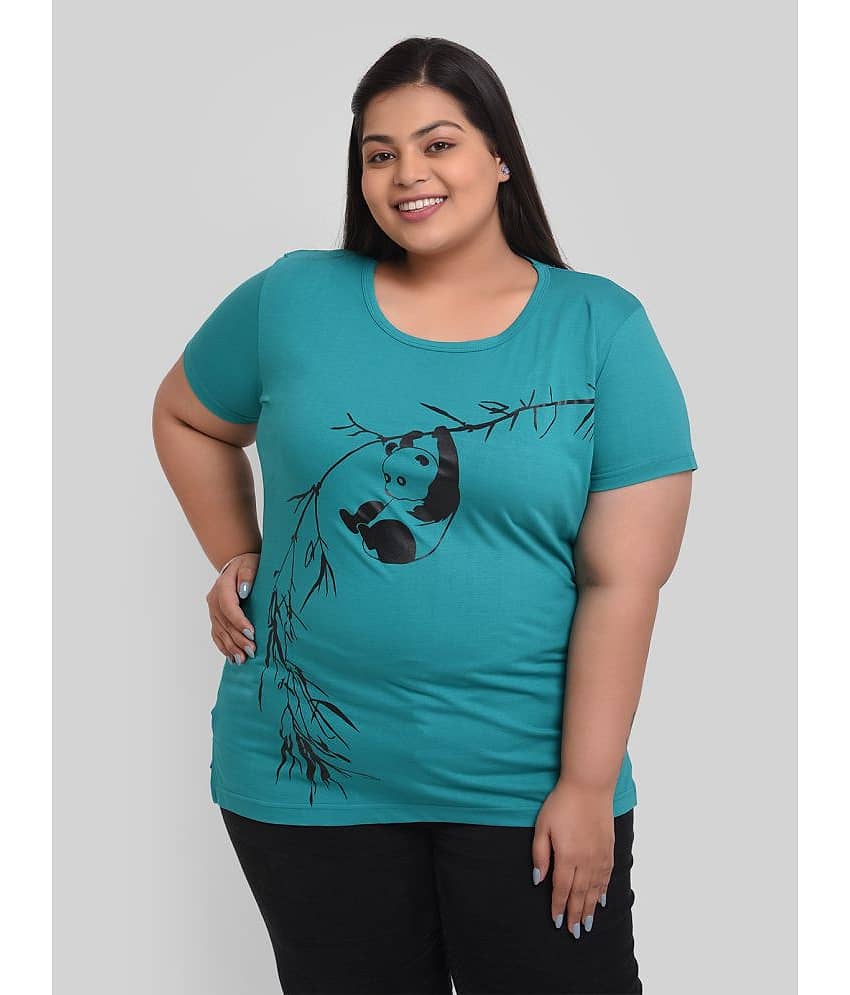 Neo Garments Women Cotton Printed Regular Fit Round Neck T-Shirt ( Teal )