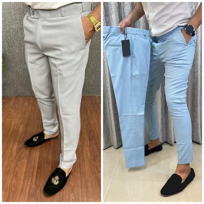 Light Grey & Light Blue Waist Adjustable Pant Combo-28