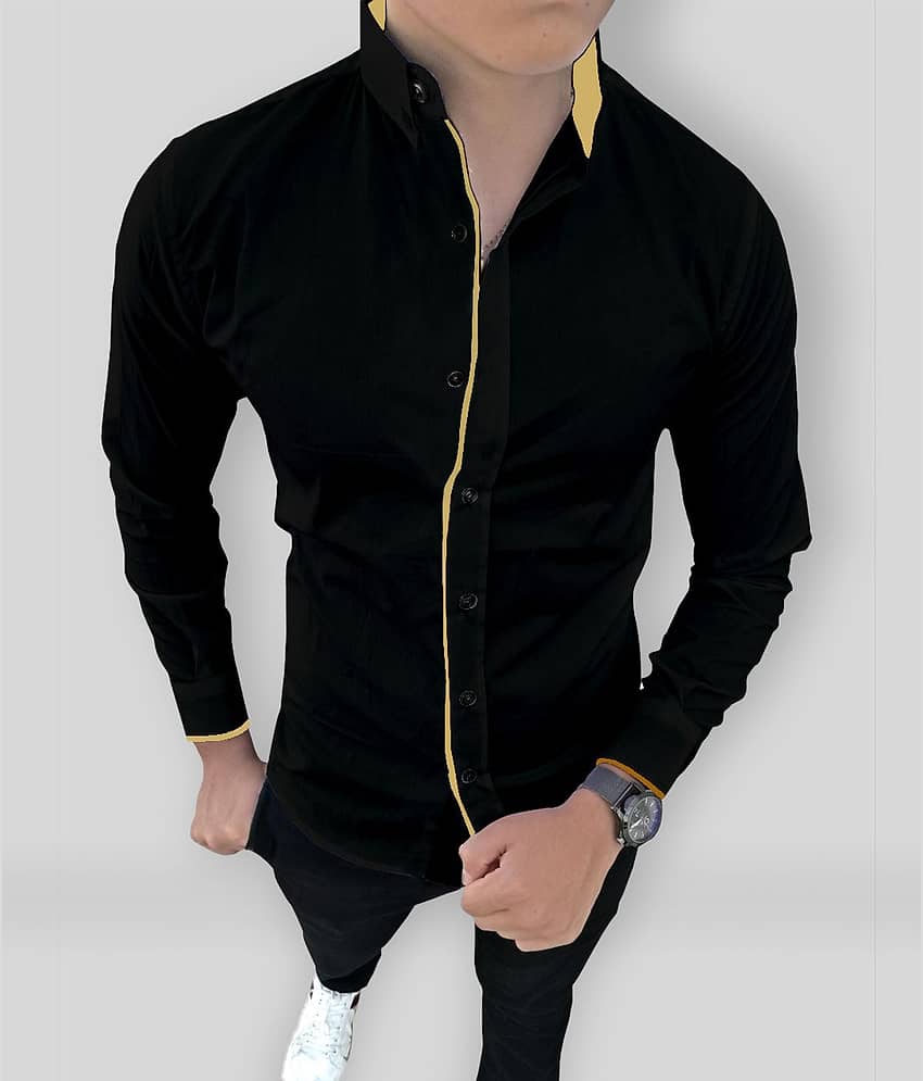 SUR-T - Black Cotton Blend Slim Fit Men's Casual Shirt (Pack of 1)