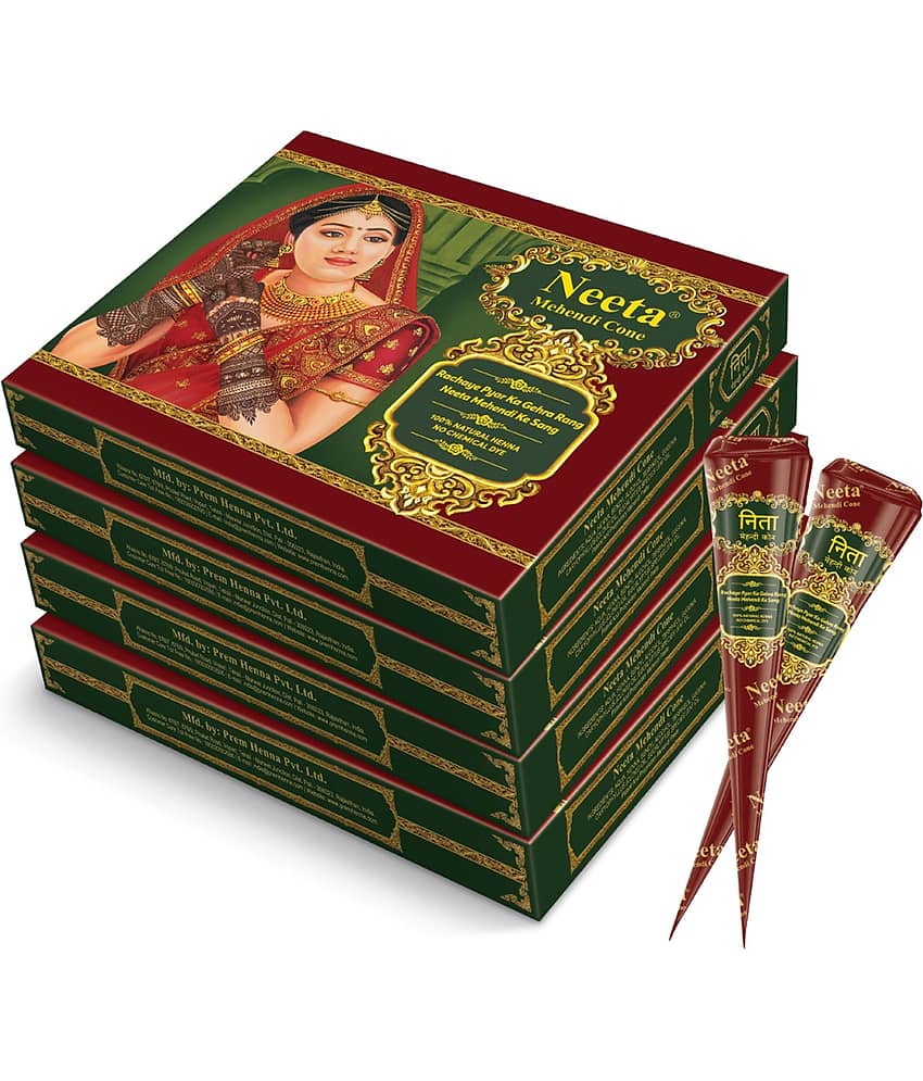 Neeta Mehendi Cones for Hand Desgning & Wedding, Bridal Mehandi Cone Reddish Brown Color 12 Pcs in 1 Box (Pack of 4)