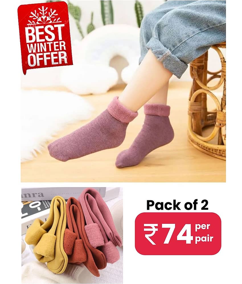 Infispace Pack of 2 Woollen Men's Solid Mid Length Socks ( Magenta )