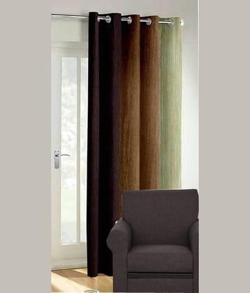 N2C Home Vertical Striped Semi-Transparent Eyelet Curtain 9 ft ( Pack of 1 ) - Brown