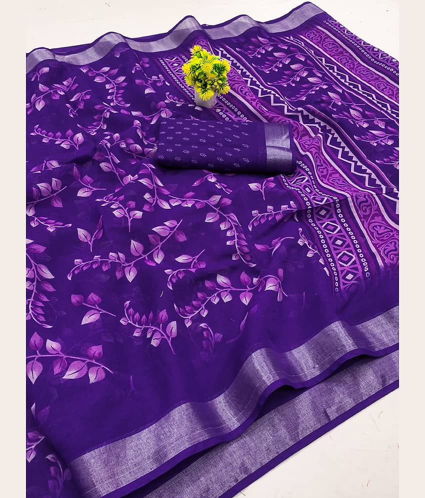 HEMA SILK MILLS Linen Printed Regular Saree With Unstitched Blouse Piece ( Pink )