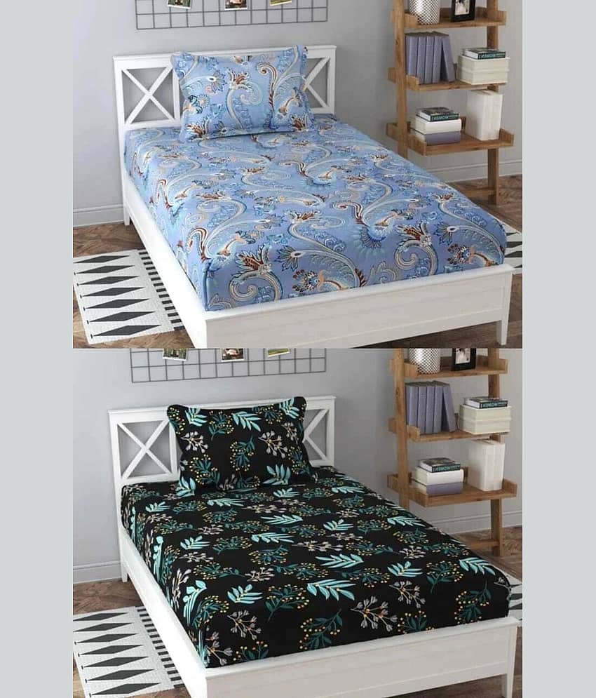 Decent Home Multicolor Cotton 2 Single Bedsheet with 4 Pillow Covers ( 228 cm x 152 cm )