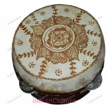 Khanjeera Hand Drum Percussion Dhapli Heena Work Goat Skin Cover