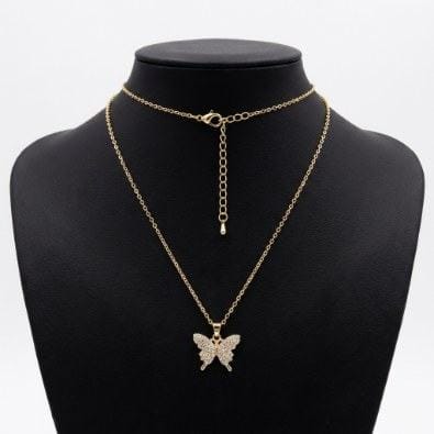 Pavé Crystal Butterfly Pendant Necklace | Gold-Tone Anti-Tarnish Imitation Jewellery