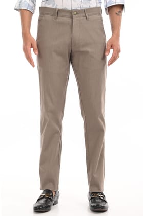 Grey Slim Fit Cotton Striped Chinos-30