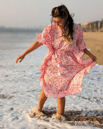 Women's Cotton Beach Kaftan - Bougainvillea-Free Size
