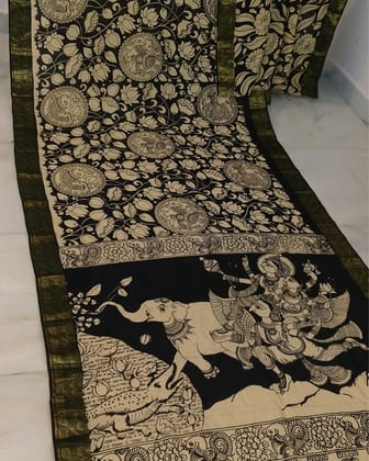 Syaahi Mangalagiri Handpainted Raven Black Saree