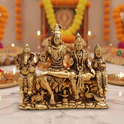 Brass Shiv Parivar Idol Statue for Home Temple, Medium Size, Height : 4.2 Inch (BSMAS1932 E)