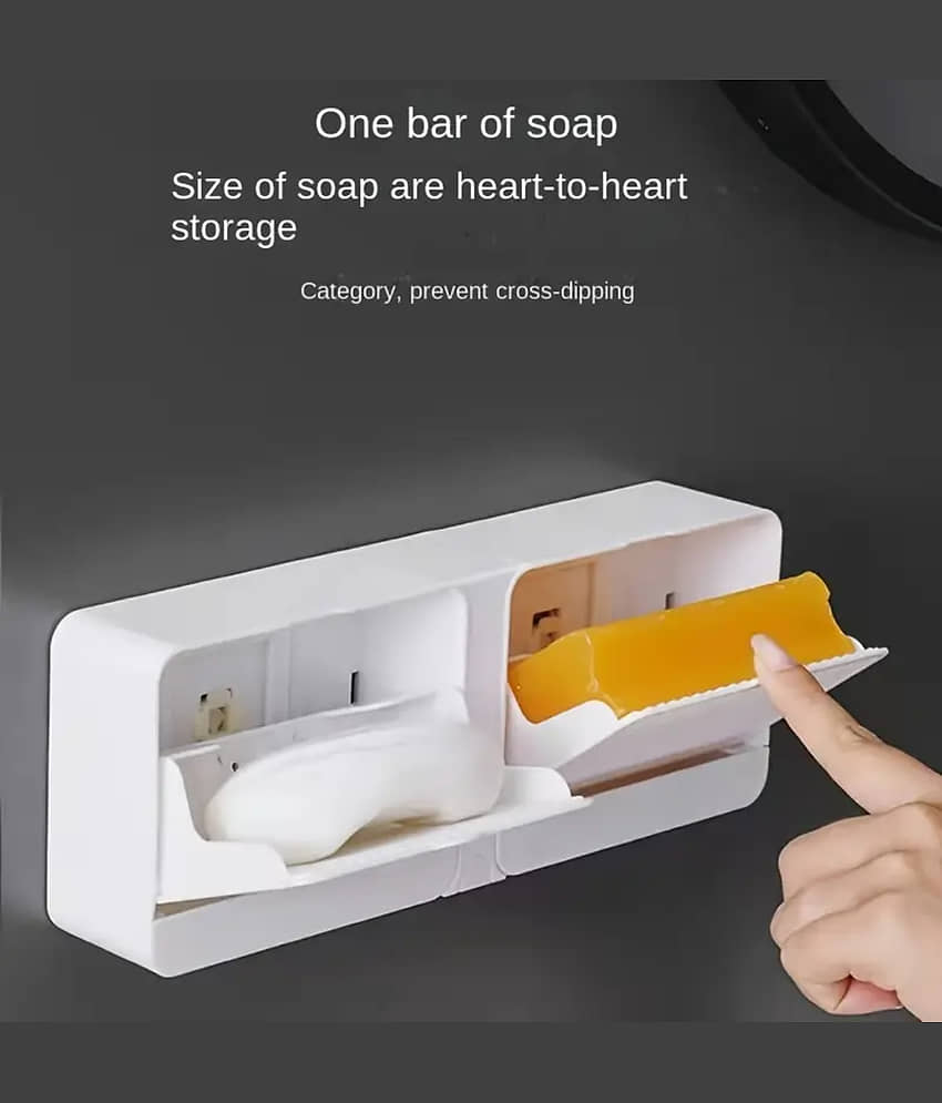 Radhe Creation Soap Holder soap holder soap case soap dispenser No-Drilling Clamshell soap Box Wall-Mounted with Cover Double Grid-Asphalt Toilet Laundry soap New Box soap Box (1 Pack)