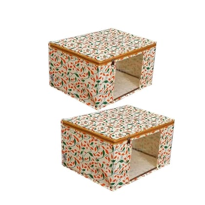 Bindian Multipurpose Saree Cover for Wardrobe Storage | Premium Non-Woven Fabric Cloth Organizer Box with Transparent Window & Zipper | Ideal for Storing Sarees & More (Beige, Pack of 2)
