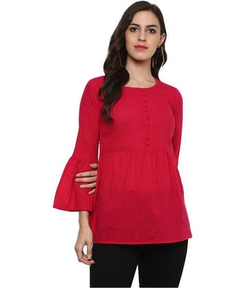 Yash Gallery Women's Cotton Regular Top ( Red )