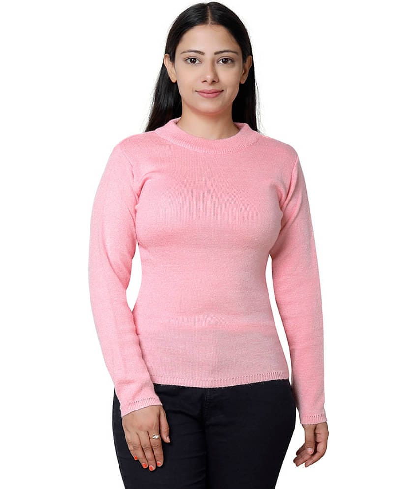 IndiWeaves Woollen Round Neck Women's Pullovers - Pink ( Single )