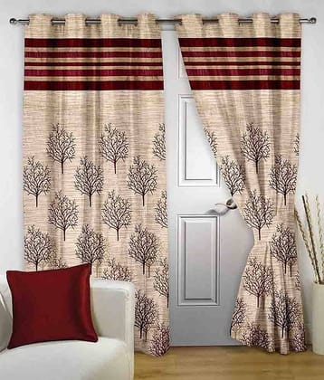 Homefab India Set of 2 Door Eyelet Curtain Jacquard Beige