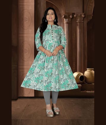Hetsa Women Cotton Printed Anarkali Kurti ( Green )