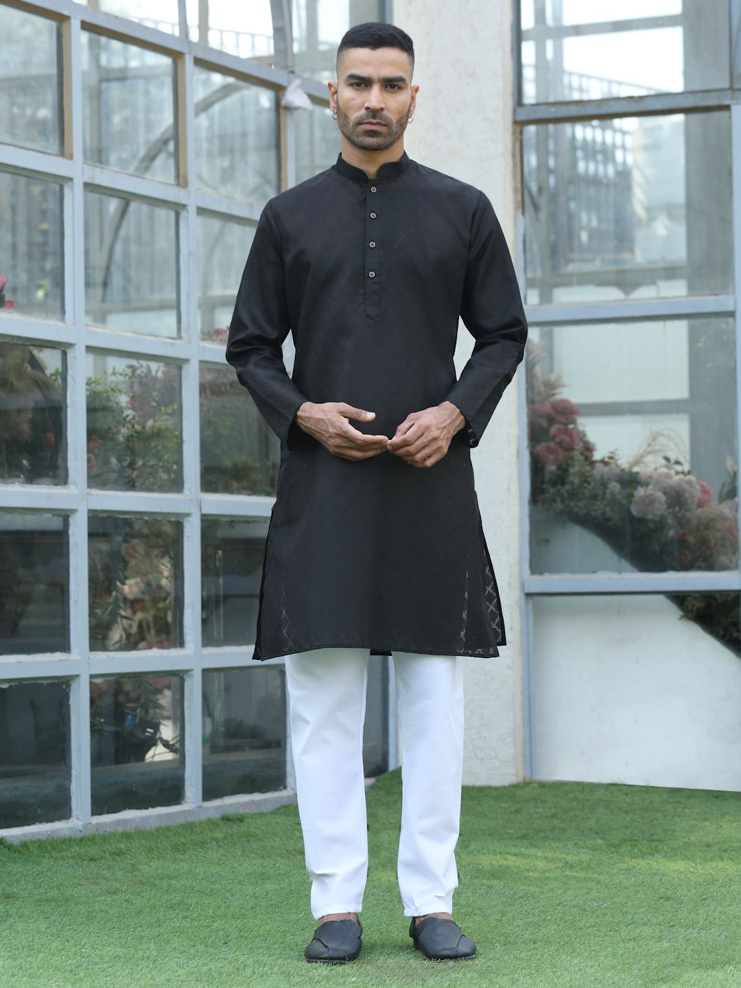 Cotton blend Woven self Desing Kurta Pyjama Set