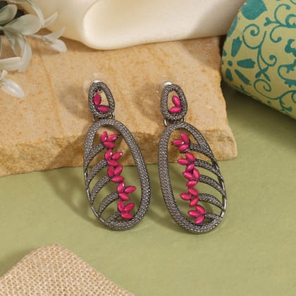 Rani Color Fashion Earrings With Beautiful Embellishments And Traditional Appeal-Earring Length: 6.00 CM x Width: 2.50 CM / Rani / Alloy With Good Quality Black Silver Plated