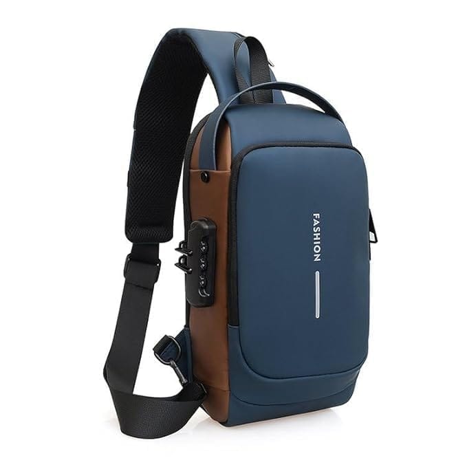 Storite Sling Bag for Men Stylish Crossbody Backpack for Men Women, Anti-Theft Water-resistant Chest Bag, Messenger Bags, Casual Side Shoulder Bag - Blue Brown