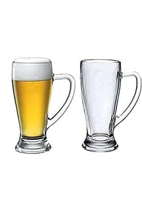 Light Beer Clear Classic Pilsner Glass, 410 ML, Set of 2, Executive Juice Mug with Handle, Scratch Resistant & Easy to Clean, Dishwasher Safe Mug, Transparent