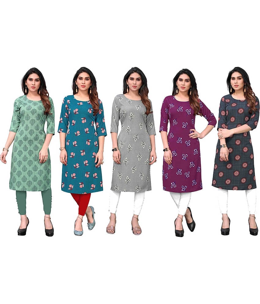 KETAKI FASHION Crepe Printed Straight Women's Kurti - Multicolor7 ( Pack of 5 )