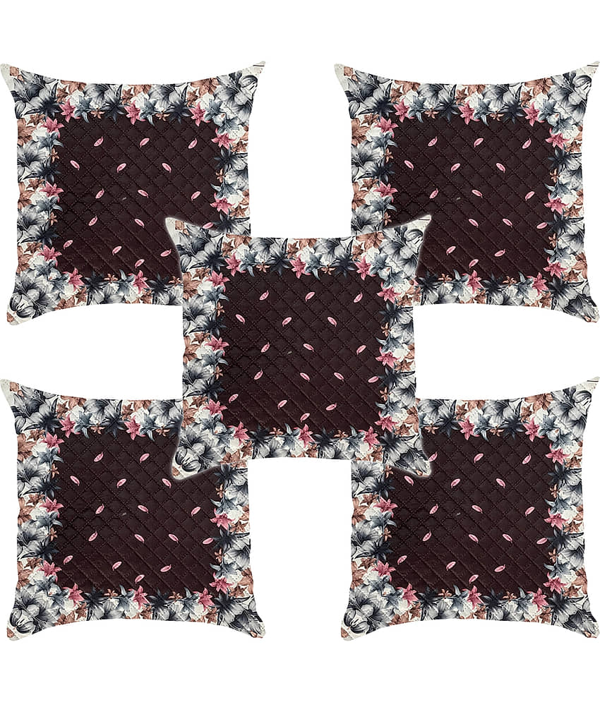 Crosmo Set of 5 Cotton Floral Square Cushion Cover (40X40)cm - Brown