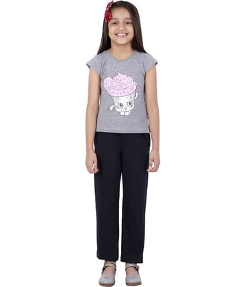 Kids Cave Pack of 2 Girls 100% Cotton T-shirt With Pants ( Grey )