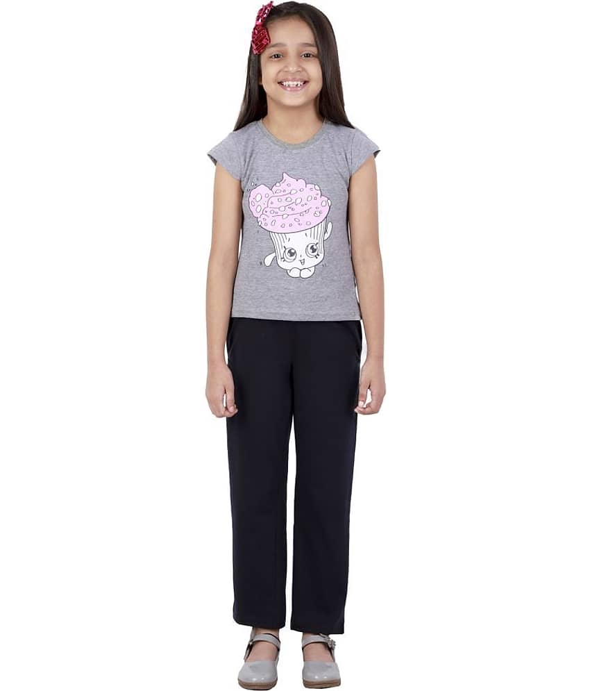 Kids Cave Pack of 2 Girls 100% Cotton T-shirt With Pants ( Grey )