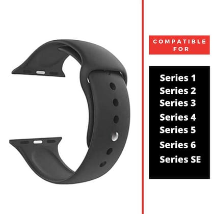 Black Plain Silicone Strap For Apple Watch Series 3 (38mm/40mm/41mm)