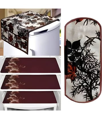 Crosmo Polyester Floral Printed Fridge Mat & Cover ( 64 18 ) Pack of 5 - Multicolor