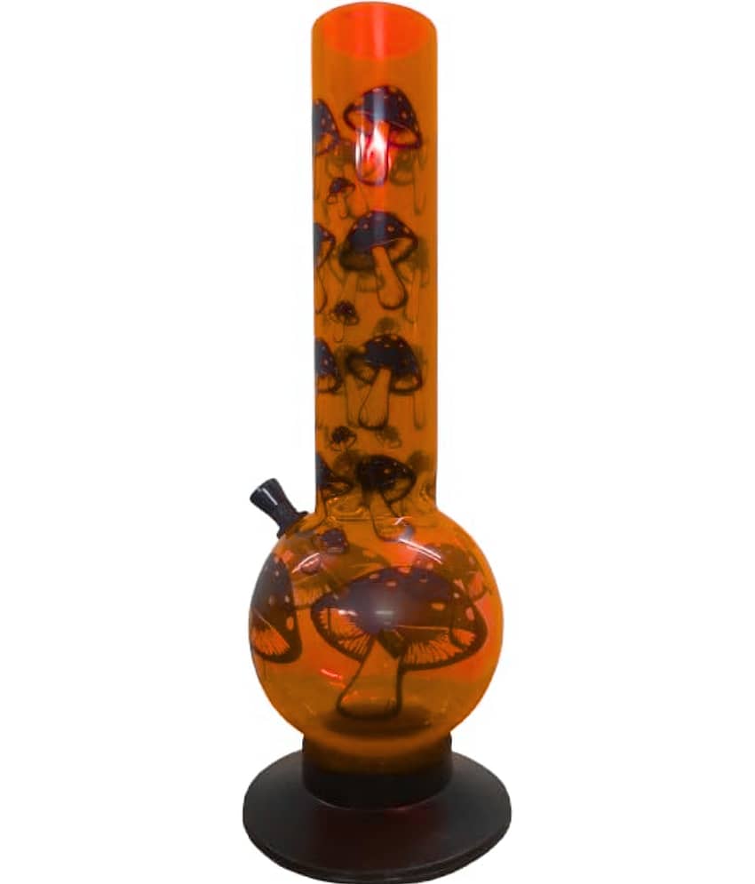 PUFF SMART 12 Inch Mushroom Print Acrylic Waterpipe Bong (Orange-Mushroom)