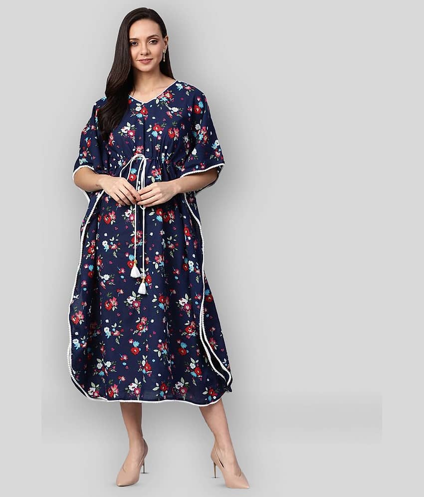 Yash Gallery Women Cotton Blend Printed Kaftan ( Blue )