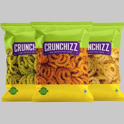 CRUNCHIZZ - 3 in 1 SPRING CHAKLI/MURUKKU COMBO I Spicy, Salty & Palak Flavors I Traditional South Indian Recipe I No Artificial Additives I Authentic & Crunchy I 250 Gram Each I Total 750 Grams