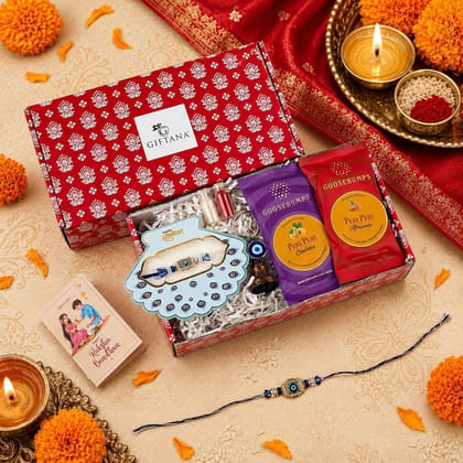 Rakhi Gifts for Brother | Evil Eye Rakhi & Guardian Bell Set