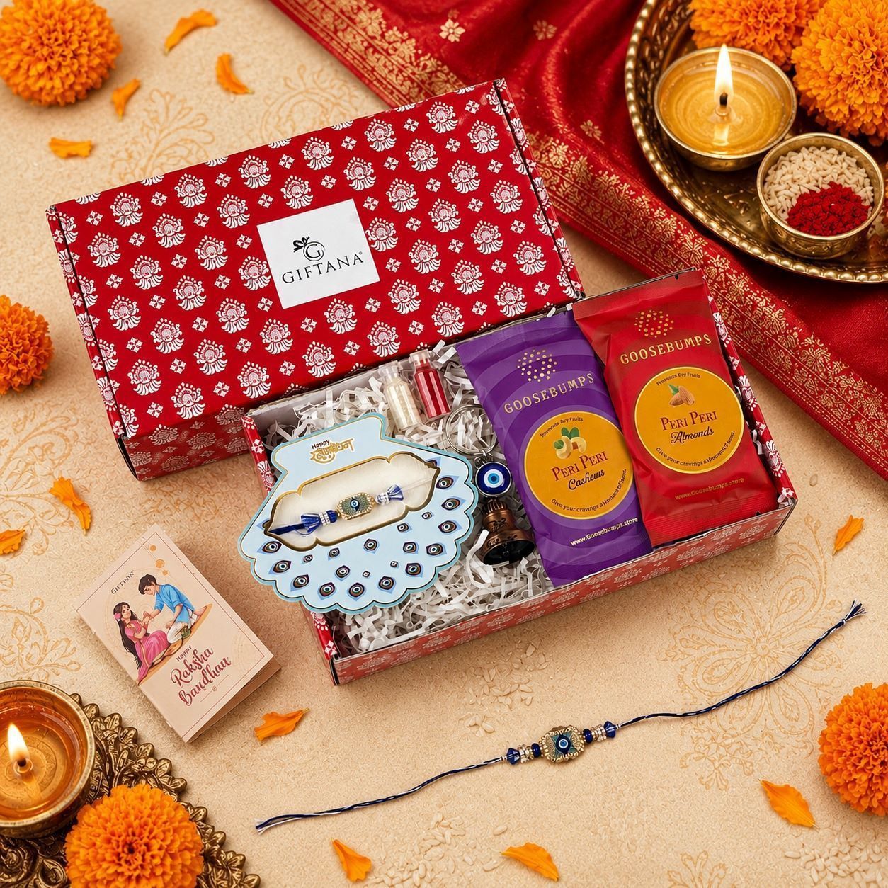 Rakhi Gifts for Brother | Evil Eye Rakhi & Guardian Bell Set