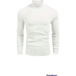 Fashlook Mens White Solid High Neck Full Sleeve Sweatshirt
