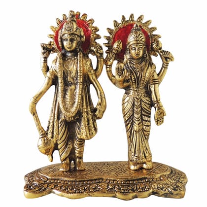 Aluminium Vishnu & Laxmi Ji Statue � Home Temple God Showpiece, Height : 7 Inch (ASMAS400 G)