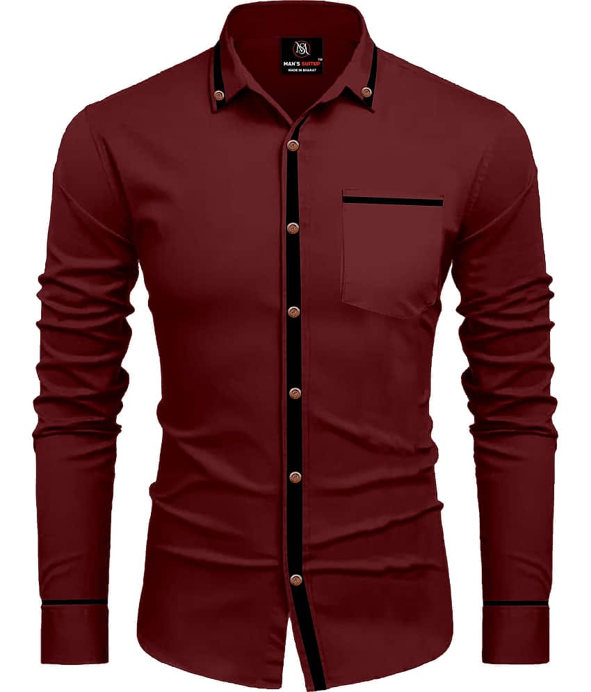 MAN'S SUITUP Cotton Blend Regular Fit Solids Full Sleeves Men's Casual Shirt - Maroon ( Pack of 1 )