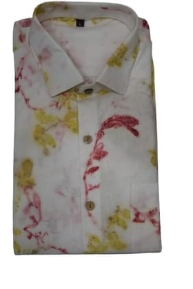 TULIP Traditional Artisians' Upliftment Livelihood Program White Floral Print Shirt, Yellow and Pink Pattern, Collared Formal Casual Wear