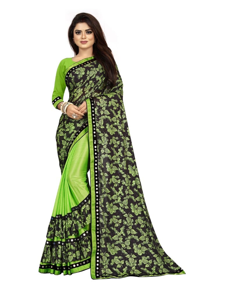 Generic Women's Lycra Blend Saree with Blouse (Pista, 5 - 6 Mtrs)