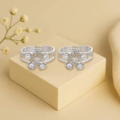 Silver 92.5 White Zircon Shining Toe Ring
