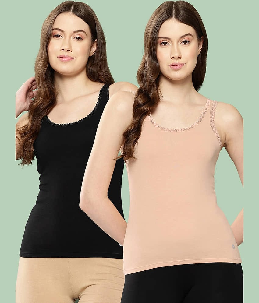 Leading Lady Pack of 2 Camisole/ Tank Top Cotton Blended Camisoles ( Black )