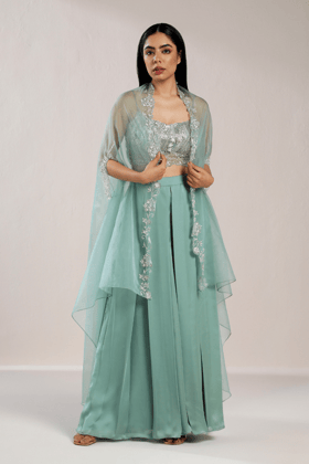 MINT GREEN PLEATED PLAZZO AND CAPE-XS