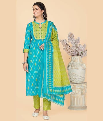 Vbuyz - Blue Straight Cotton Women's Stitched Salwar Suit ( Pack of 1 )