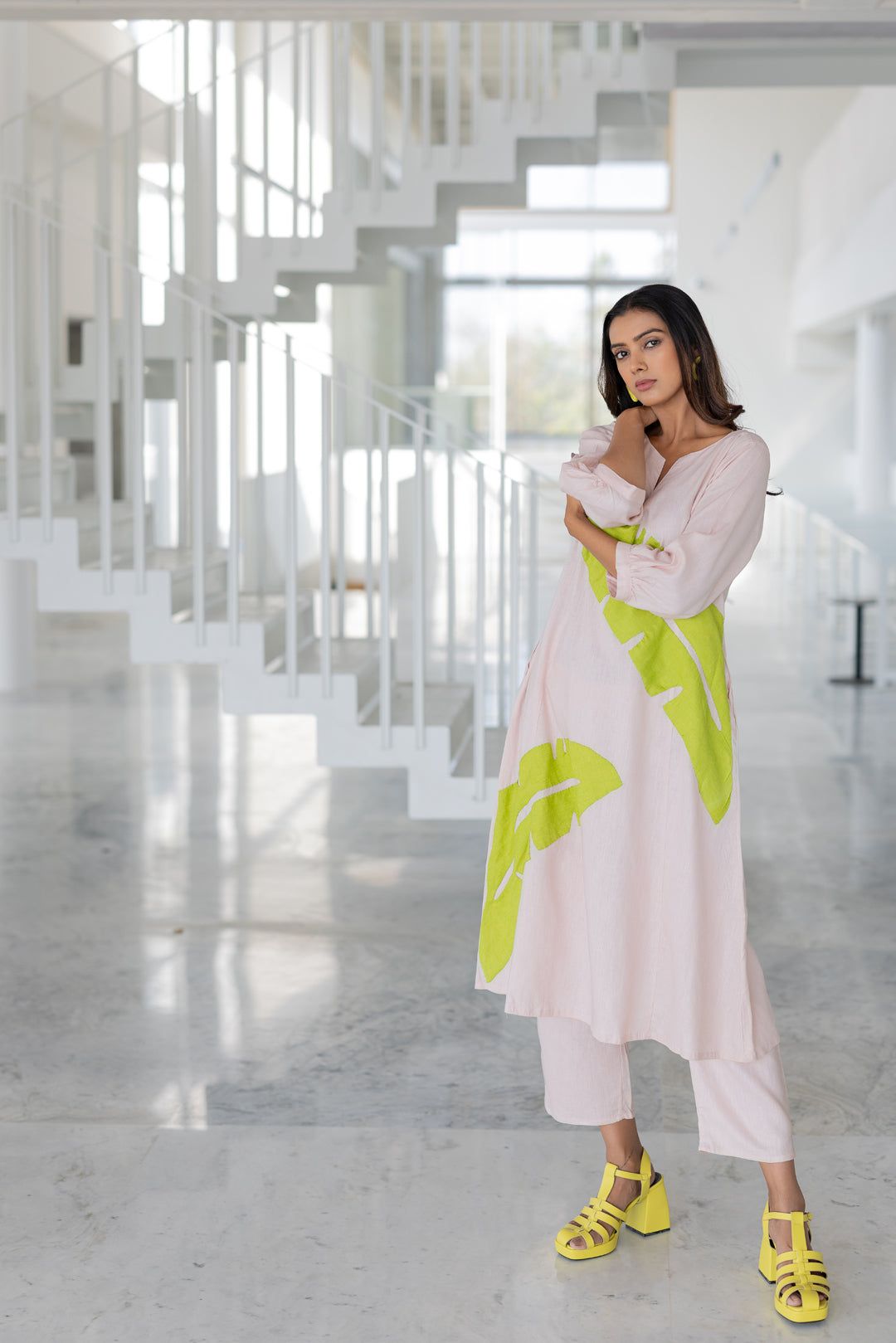 Blush Basil Applique Kurta-S