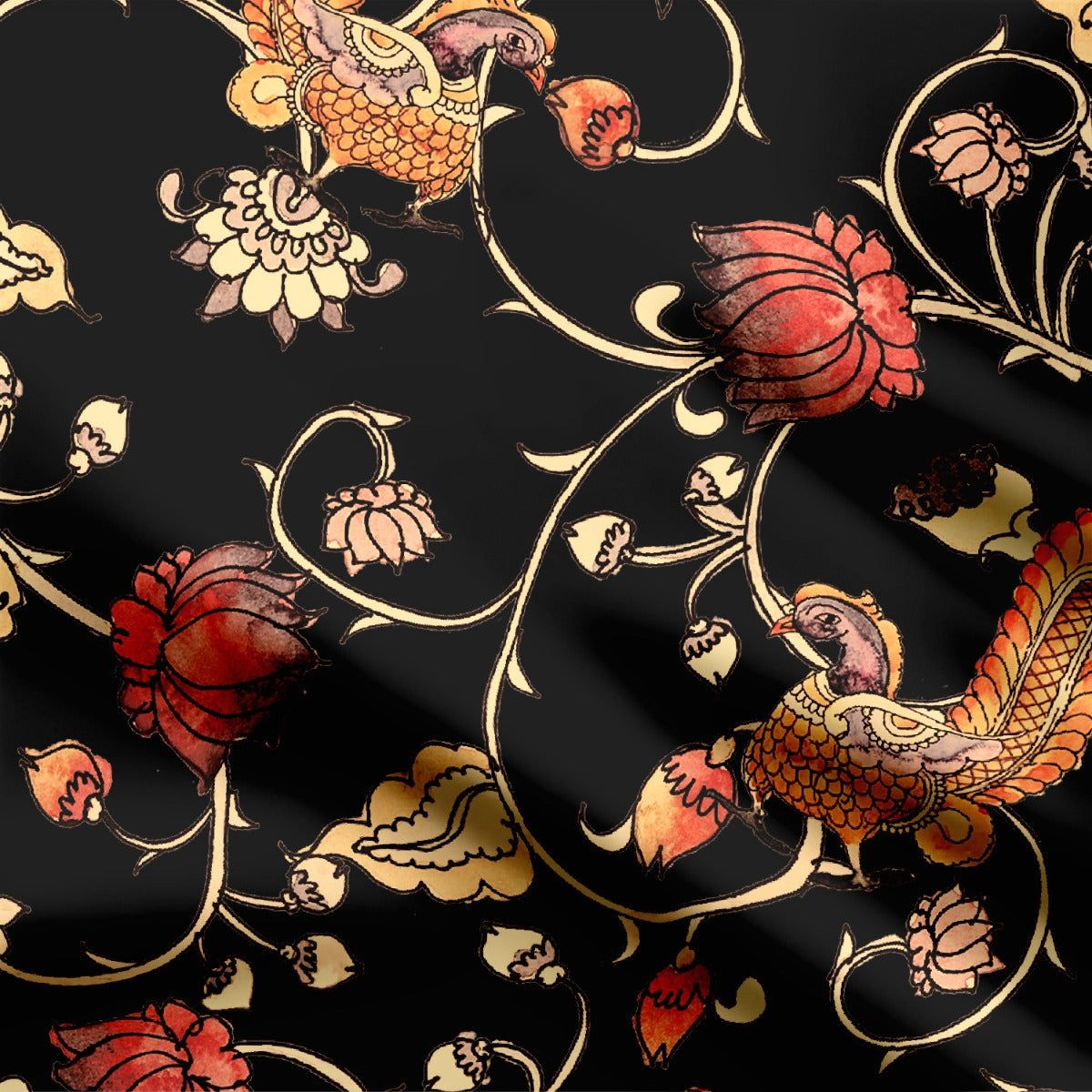 Black Peacock Natural Crepe Fabric