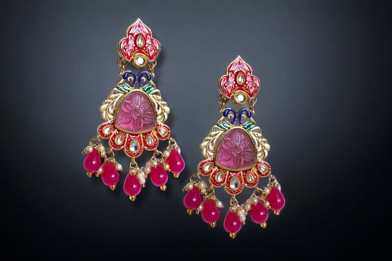 Pink Emerald Jhumkas