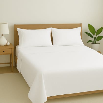 400 tc Premium soft cotton Bedsheet Set with two pillow cases plain white color specially made to give your Bedroom a  minimilst look