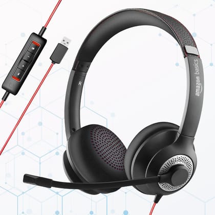 Amazon Basics Pro Series Wired USB On Ear Headset with Mic | 40 mm Driver | Computer/PC or Laptop Headphone | Noise Cancellation Microphone | in-line Control for Home, Office, Teams or Zoom, Black Amazon Basics Pro Series Wired USB On Ear Headset with Mic | 40 mm Driver | Computer/PC or Laptop Headphone | Noise Cancellation Microphone | in-line Control for Home, Office, Teams or Zoom, Black